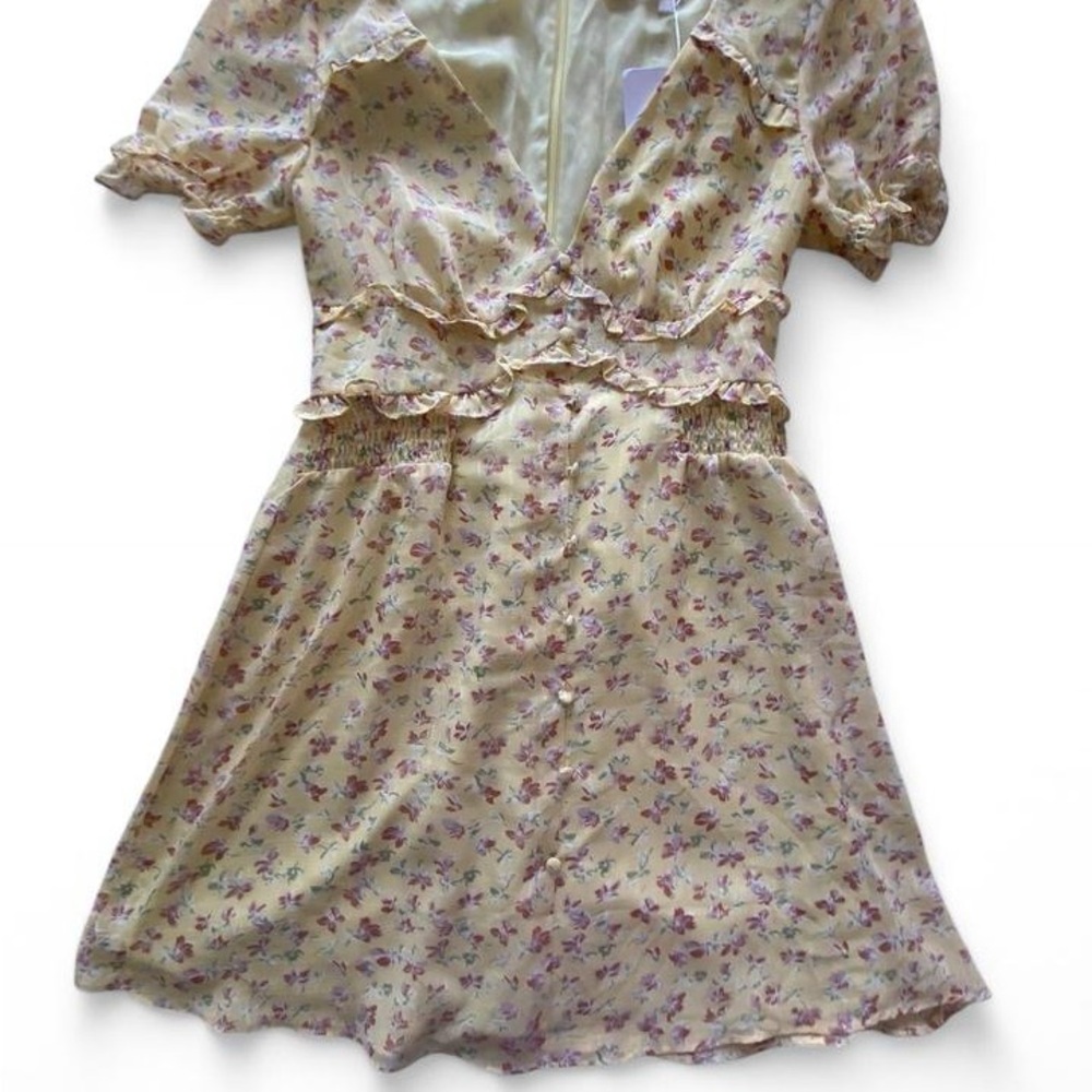 Yellow Orange Pink Green Floral Ruffle Mini Dress Size 8
